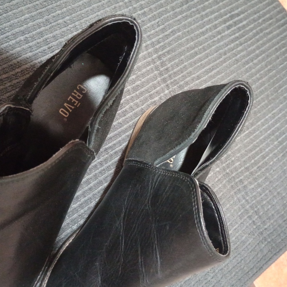 Crevo Leather Stacked Heel Black Bootie (10) - Picture 4 of 7